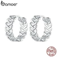 Bamoer 925 Sterling Silver Hollowed-out Pattern Ear Buckles InterWeave Twisted Hoop Earrings for Women Fashion Fine Jewelry