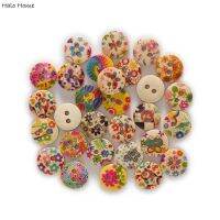 【YF】◇☈  50pcs Pastoral style Printing Round Wood buttons Sewing Scrapbook Clothing Gifts Crafts Handwork Accessories 11-18mm