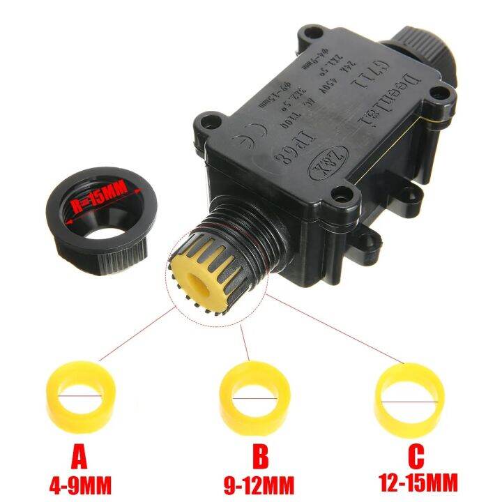 1pc Black Junction Box 2 Way Waterproof Electrical Junction Box For