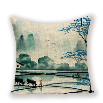 Vintage Decorative Cushion Covers Farmhouse Decor Oil Painting Beautiful Scenery Home Pillow Cover Landscape Throw Pillows Cases