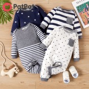PatPat Baby Áo Liền Quần Bé Trai Áo Liền Quần Dài Tay In Hình Ngôi Sao Kẻ