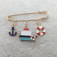 【CW】 sweet cartoon lifebuoy brooch navy sailboat anchor ship collar pin men and women party casual office gift