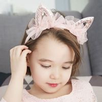 【CW】 New Pattern Playful Kids Hair Accessories Pink Little Ears Mesh Headband