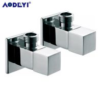 Square 2 PCS 1/2 male x 1/2 male Brass Bathroom Angle Stop Valve Chrome Cold And Hot Water Filling Valves For Kitchen Toilet