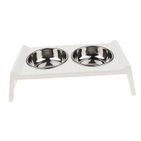 [helleryMY] Hellery⛄Stainless Steel 2 Dog Cat Feeder Acrylic Stand Food Water Dish Bowls