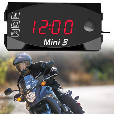 3 In 1 12โวลต์รถจักรยานยนต์นาฬิกาอิเล็กทรอนิกส์มอเตอร์นาฬิกา IP67กันน้ำฝุ่นหลักฐานเครื่องวัดอุณหภูมิโวลต์มิเตอร์ LED จอแสดงผลดิจิตอลนาฬิกา