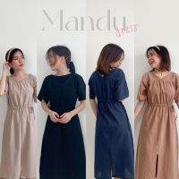 nr  DANMUGI  MANDU Dress เดรสเกาหลี ผ้าลินิน แฟชั่นเกาหลี เดรสมินิมอล เดรส รูดเอว เอวยางยืด ใส่ได้สองด้าน เดรสยาว bb