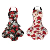 Cotton Skull Pattern Apron Home Kitchen Cooking Women Costume Dress Black/Pink Aprons