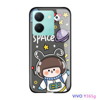 Volans เคสสำหรับ Vivo Y36 Y36 5G สุดหรูลายการ์ตูนแมวหมีขาวนาซ่ากาแล็คซี่เคสกระจกนิรภัยมันวาวด้านหลังแบบนิ่มเคสใส่โทรศัพท์