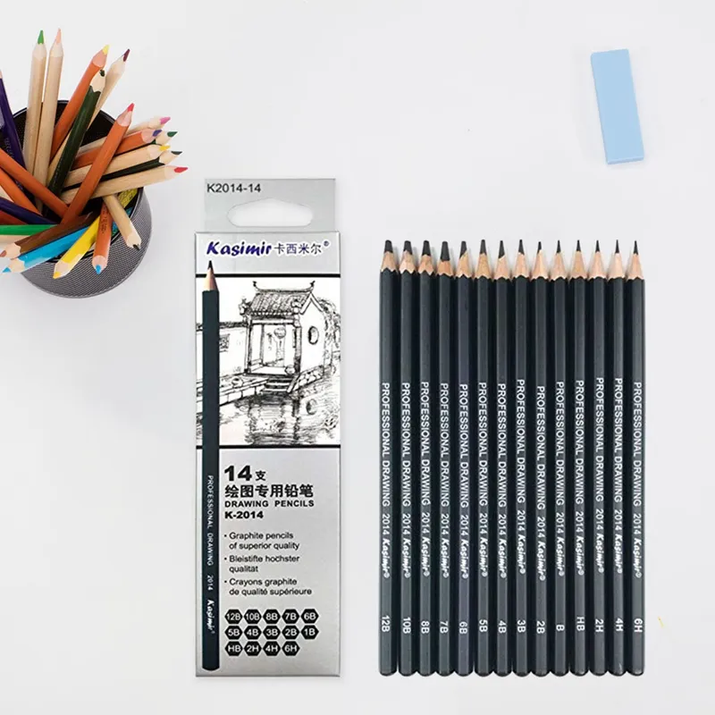 14pcs Artists Sketch Drawing Pencil Set 12B-6H Sketching Art Craft Gift  Black