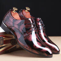 Fashion Men Casual Oxford Shoes Mens Red Print Business formal Leather Dress Shoes Wedding Party Men classic shiny Shoes