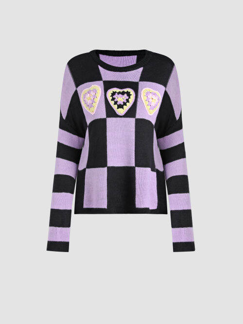 Cider Heart Detail Check Pattern Sweater Lazada.co.th