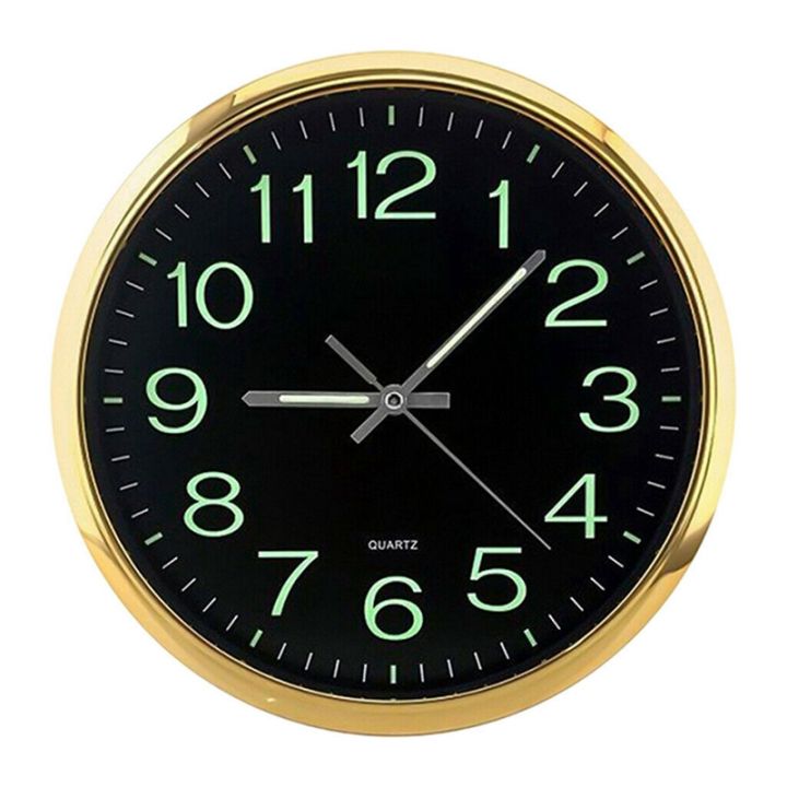 2x-12-inch-round-large-luminous-wall-clock-glow-in-the-dark-non-ticking-indoor-decor-golden