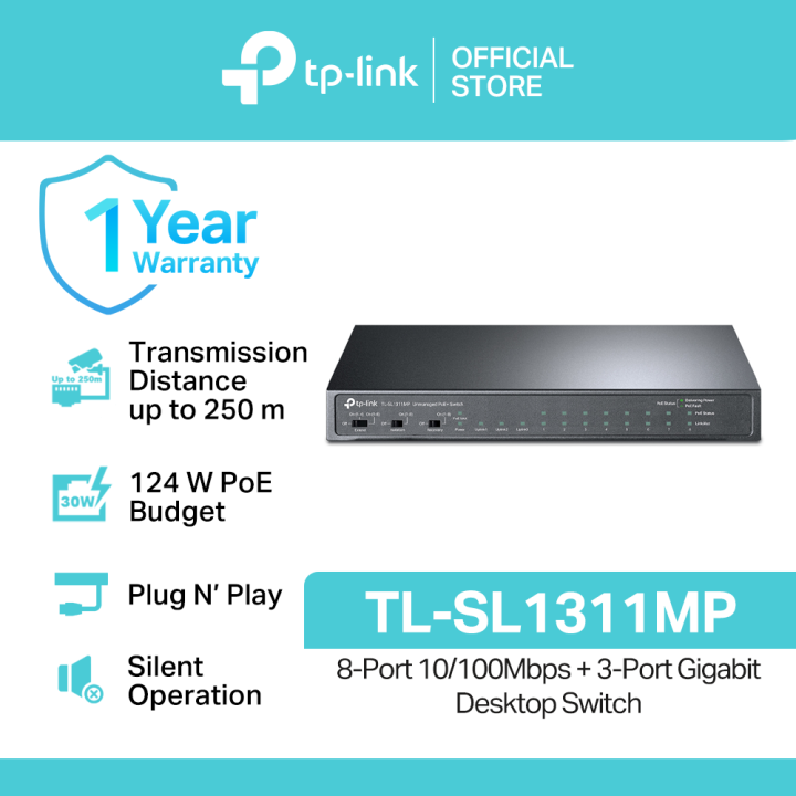 TP-Link TL-SL1311MP 8-Port 10/100Mbps +3-Port Gigabit Switch