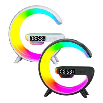 Speaker With Lights G Shape LED Wireless Charging Speaker Timer Alarm Clock Color Changing Bedside Table Light Charger Stand For Girl And Boy handsome