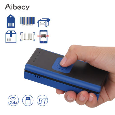 【ร้อน / ซีโอดี】KKmoon Aibecy มือถือ1D 2D QR Mini เครื่องสแกนบาร์โค้ด3-In-1 BT &amp; 2.4G Wireless &amp; USB แบบมีสาย Bar เครื่องอ่านโค้ดสแกนเนอร์พกพาหน้าจอสนับสนุนสแกนใช้งานร่วมกับ Android สมาร์ทโฟนระบบ IOS แท็บเล็ต iPad Windows Mac คอมพิวเตอร์พีซีแล็ปทอป