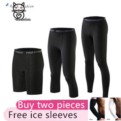 HuaX SHAN Pro Combat สั้น3ไตรมาสยาว Unisex Legging Tight Gym วิ่งฟิตเนสผู้ใหญ่กางเกงกีฬา Seluar Sukan S-3XL