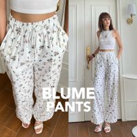 ?“ BLUME PANTS “? กางเกงขายาว เอวสูง ลูกฟูก พิมพ์ ลายดอกไม้ y2k