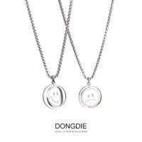 [COD] Non-fading hip-hop style double-sided rotating smiling face crying titanium steel necklace pendant personalized sweater chain trendy men and women