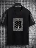 HOT ERYUUZMKLIO 115 Men Paisley Amp; Letter Graphic Tee T Shirt