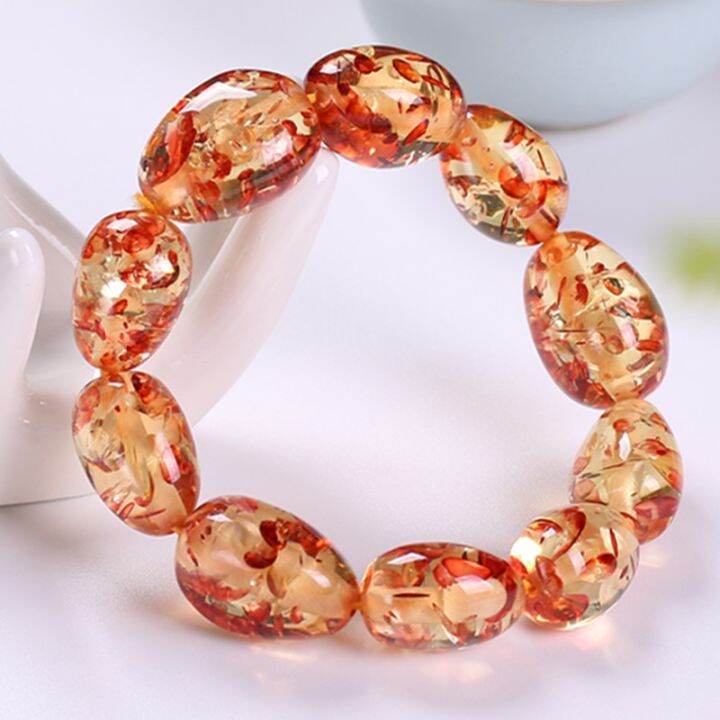 top-baltic-poppy-amber-beeswax-beeswax-bracelet-with-petals-beads-single-circle-amorphous-beauty-bracelet-zz