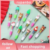 RUPANBO039392692 3PCS พลาสติกทำจากพลาสติก ปากกาลูกลื่นสำหรับเทศกาลคริสต์มาส เครื่องเขียนสเตชันเนอรี กวางเอลก์ ปากกาซานตาคลอส ของขวัญสำหรับเด็ก คาวาอิ ปากกากด4สี การเขียนสำหรับเขียน