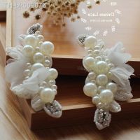 ☬ Patches 2 Pcs Pearl Beaded Applique Chiffon Leaves Corsage Collar Patch For Wedding Dress Shoulder Flowers Applique Patches