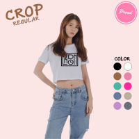 เสื้อครอป CROP London ลอนดอน อักษร คอกลม เอวลอย แขนสั้น สำหรับสาวๆ น่ารัก เอิร์ทโทน ผ้า COTTON 100%