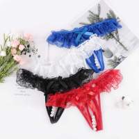 Female Crotchless Briefs Pants Temptation Lady Women Sexy Massage Pearl Mesh Thong Crotch Open Lace 1Pc