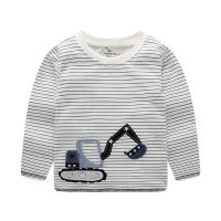 Childrens Bottoming Shirt Cotton Childrens Clothing Spring Boys T-shirt Autumn Long Sleeve Excavator Childrens Clothing