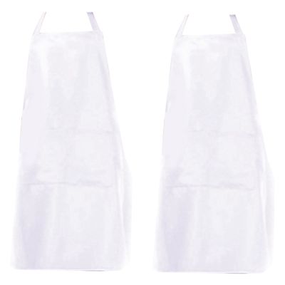 2X Bib Apron with Pockets Thicken Cotton Polyester Blend Cooking Kitchen Restaurant(White)