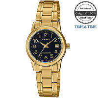 Time&amp;Time CASIO Standard นาฬฺกาข้อมือผู้หญิง สีดำ/ทอง สายสแตนเลส รุ่น LTP-V002G-1BUDF