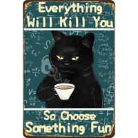 Retro Cat Coffee Metal Sign Vintage Kitchen Signs Wall Decor So Choose Something Fun Funny Tin Signs