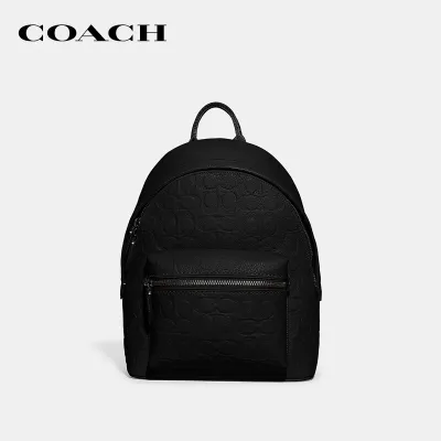 COACH กระเป๋าเป้ผู้ชายรุ่น Charter Backpack 24 In Signature Leather สีดำ CH762 BLK