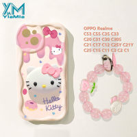 YIMia เคสโทรศัพท์แฟชั่นสำหรับ OPPO Realme C53 C55 C35 C33 C31 C30 C30S C21Y C25Y C21น่ารักสร้างสรรค์ C20 3D เคสโทรศัพท์ TPU นิ่มลายการ์ตูน Hello Kitty คลุมด้วยสร้อยข้อมือ