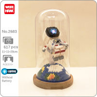 WS 2683 Space Astronaut Fly Spaceman Earth Led Light Display Cover Wood Base DIY Mini Diamond Blocks Bricks Building Toy In Box