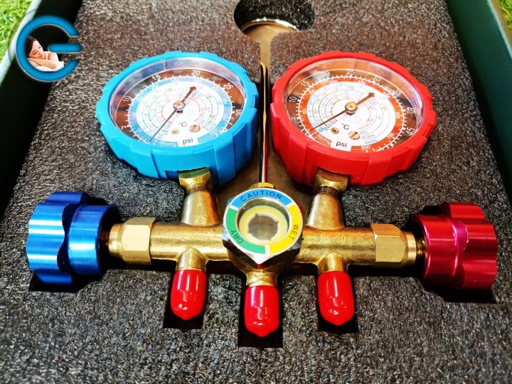 เกจคู่-hongsen-manifold-gauge-hs-536g-r32-แมนิโฟเกจคู่-analog-แบบเข็ม-r410a-r32-r22-r134a-r404a-มีปลอกยางกันกระแทก