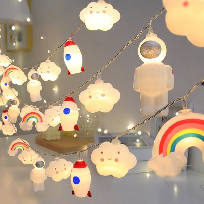 ✓♣ Rocket Astronaut Cloud Fairy Light LED String Rainbow Garland Lamp for Kids Birthday Party Bedroom Christmas Wedding Decoration