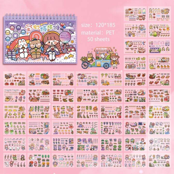 50-sheetscolourful-cute-cartoon-girl-character-stickers-lovely-girl-stickers-waterproof-handbook-diy-craft-photo-album-scrapbook