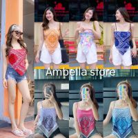 ?Ambella? พร้อมส่งเสื้อสายเดี่ยว ใส่ได้2ด้าน ปลายสามเหลี่ยม ผ้าพิมพ์ลาย อก 32-42 มีหลายหลายอัพเดตใหม่ เสื้อผ้าแฟชั่น