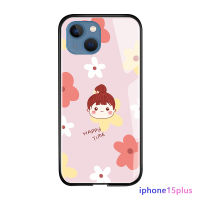 GGK เคสสำหรับ Apple iPhone 15 Plus 15 Pro Max 15 Pro น่ารักเวลาการช้อปปิ้งที่มีความสุขของเด็กผู้หญิงน่ารักๆปลอกเคสประกบหลังแบบแข็งกระจกเทมเปอร์เคสมันวาวหรูหรา