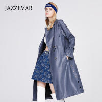 Factory Outlet Jiazehua Leather Jacket Outer Set Female 2023 Autumn And Winter New Double -Breasted Over -The -Knee Long