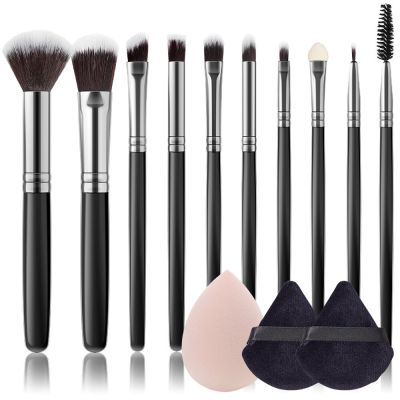 13Pcs Makeup Beauty Set 10pcs Makeup Brushes with 2Pcs Powder Puff and Makeup Sponge Foundation Powder Blush Eyeshadow Makeup Brushes Sets