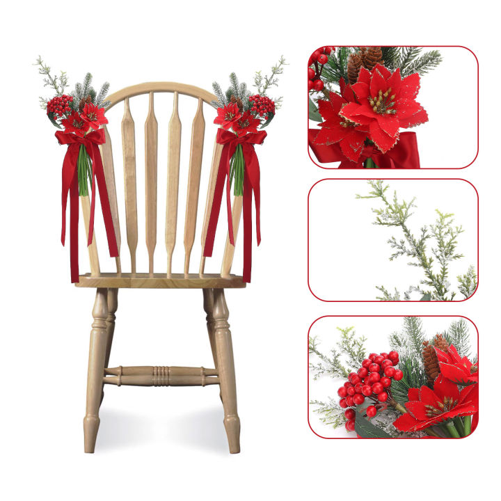สงสัย-เก้าอี้ใหม่คริสต์มาสหน้าต่างดอกไม้ด้านหลังดอกไม้ดอกไม้เทียมคริสต์มาสสีแดงขนาดใหญ่