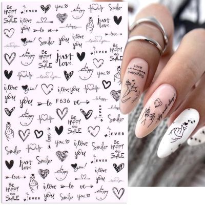【LZ】 3D Love Nail Stickers Cute Cartoon Letter Flower Balloon Heart Valentine Design Adhesive Tips Manicure Sliders Decoration BEF636