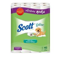 Scott Extra สก๊อตต์ เอ็กซ์ตร้า กระดาษชำระความยาวพิเศษ แพ็ค 40 ม้วน กระดาษทิชชู่  เหนียวนุ่ม เช็ดสะอาด ไม่ทิ้งขุย แพ็คพิเศษ สุดคุ้ม 40 ม้วน x 1