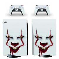 PS5 Pennywise ดิสก์มาตรฐานฝาครอบรูปลอกสติ๊กเกอร์สกินสำหรับคอนโซล PlayStation 5และตัวควบคุม PS5ไวนิลสติ๊กเกอร์สกิน