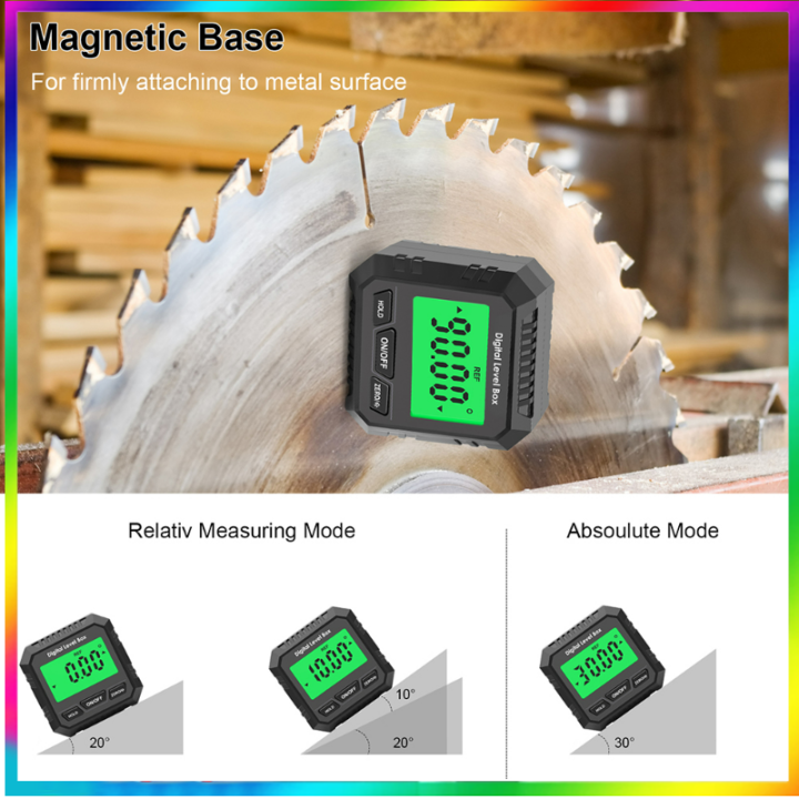 90องศาระดับดิจิตอลกล่องไม้โปรแทรกเตอร์มุม-finder-เอียงวัด-inclinometer-ที่มีแม่เหล็กตามแสงไฟ