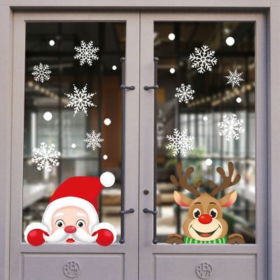 Christmas Window Stickers Santa Claus Snowflake DIY Wall Decal 2022 Christmas Decorations For Home New Year Ornaments Gift 2023