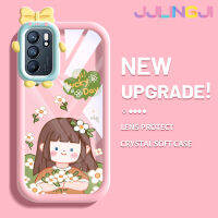 Jlingji เคสสำหรับ OPPO Reno 6 5G Reno 6 Pro 5G Reno 6Z 5G เคสแฟชั่นผู้หญิงดอกไม้มอนสเตอร์น้อยผูกโบว์เคสนิ่มกันกระแทกเคสโทรศัพท์โปร่งใส TPU ซิลิกาเจลป้องกันเลนส์กล้องถ่ายรูป